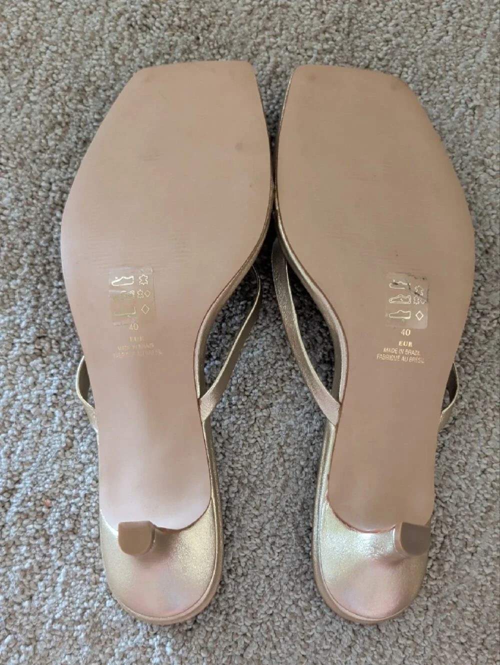 Gold Square-Toe Kitten Heel Thong Sandals